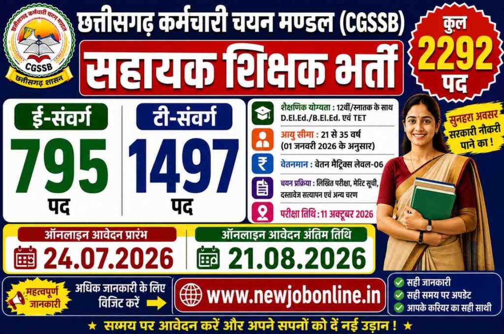 CGSSB Assistant Teacher Recruitment 2026 Apply Online