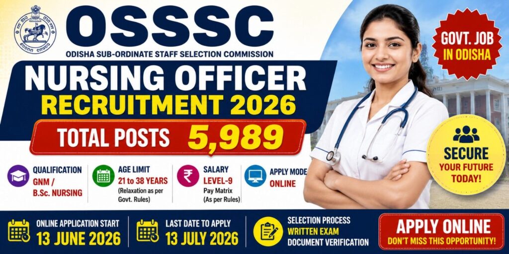 OSSSC Nursing Officer Recruitment 2026: Apply Online for 5,989 Posts