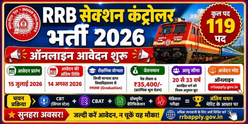 RRB Section Controller Recruitment 2026 Apply Online