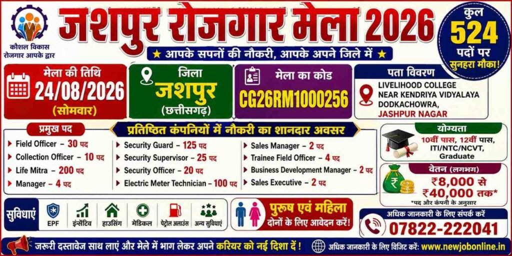 Jashpur Rojgar Mela 2026: 524 पदों पर भर्ती