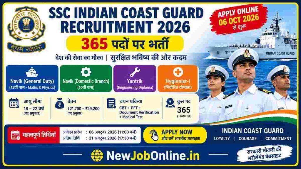 SSC Indian Coast Guard bharti 2026| 365 Post| Apply Online